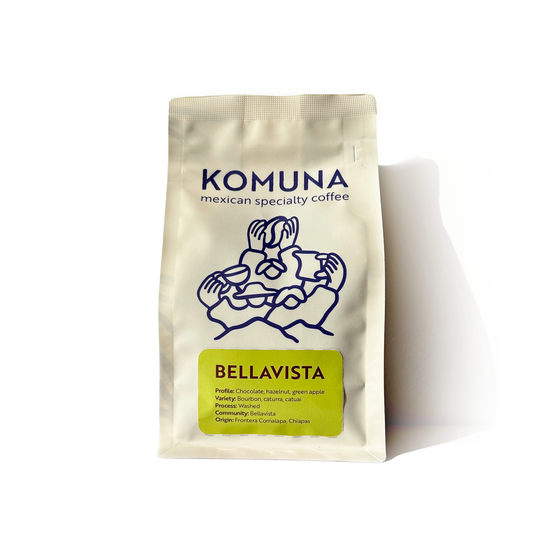 Komuna Bellavista specialty coffee, yellow honey-processed from Chiapas, Mexico, freshly roasted in Denmark.