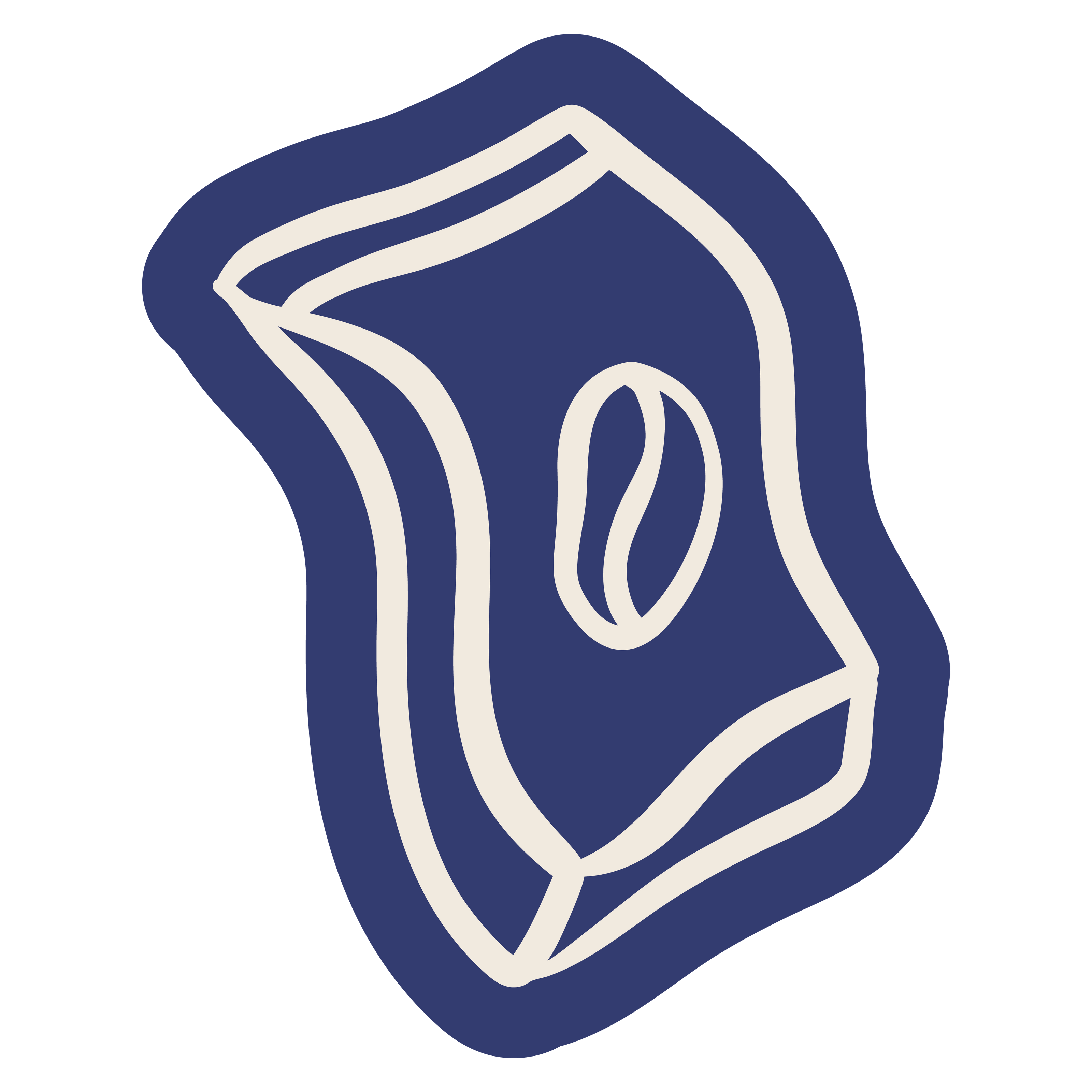 Hand-drawn illustration of a Komuna coffee bag, representing specialty coffee roasted in Denmark from Mexican beans.